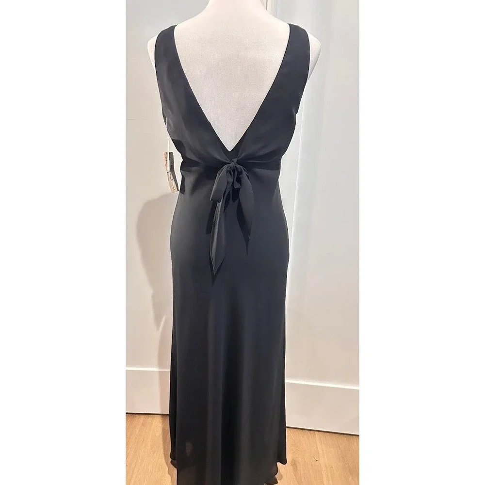 Hampton Nites Black Sleeveless Maxi Gown Deep V-Back Tie Formal Dress Size 8 NWT - Picture 5 of 8